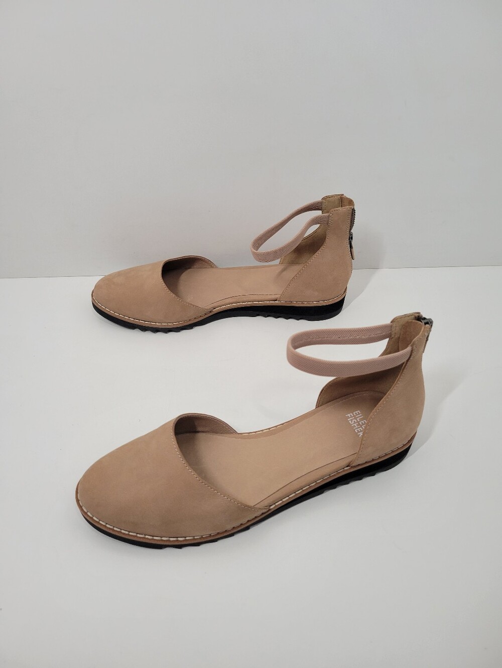 Eileen Fisher Emmet Barley Tan Suede Ankle Strap Ballet Flats Women Size 9.5 EUC